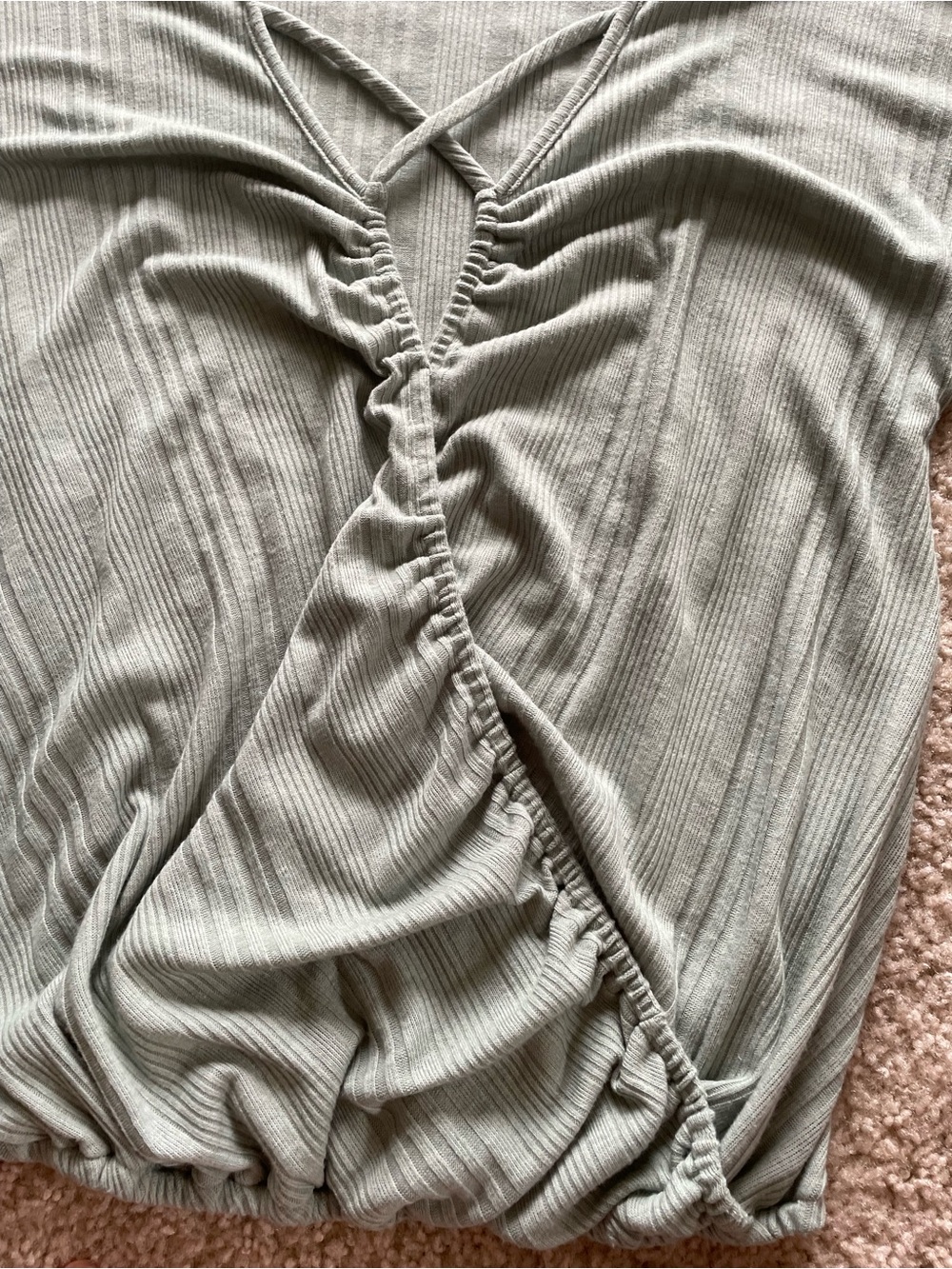 Daytrip Sage Ribbed Ruched Twist Short Sleeve Tee - Picture 3 of 5